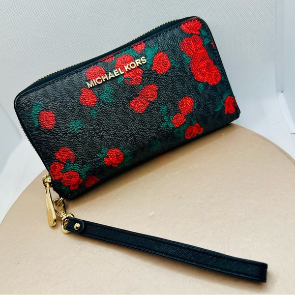 EUC Michael Kors Jet Set Travel MK Logo & Floral Print Wristlet Wallet - Picture 1 of 16